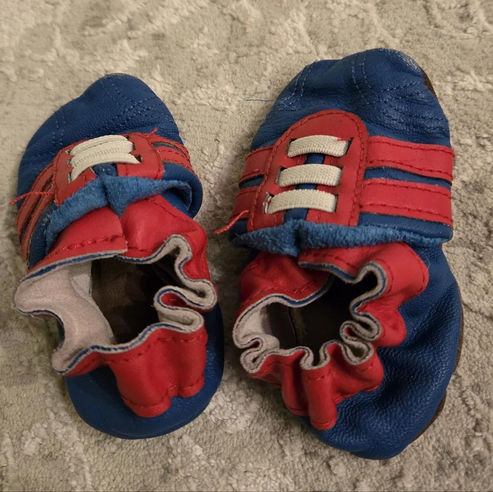 Vintage Red Blue Striped Pre-walker Baby Soft Shoes